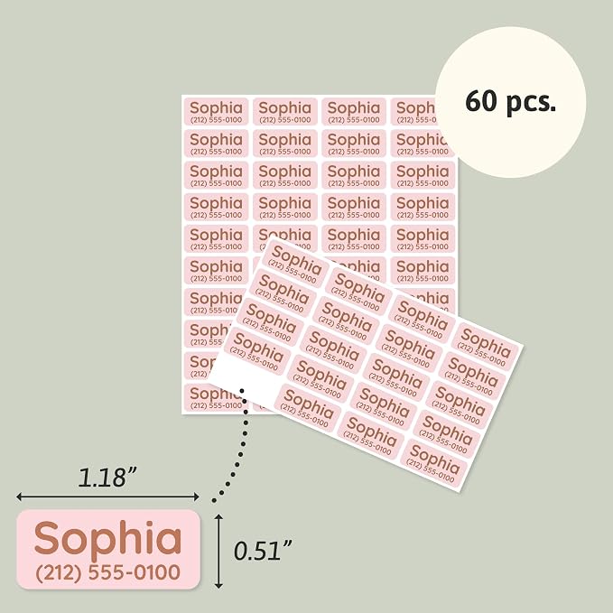 TeddyLabels - Clothing Labels for Nursing Home (60) – Self-Adhesive Name Tags for Clothes and Personal Items. Personalized Labels for Daycare, Nursing Homes, and Laundry Use - Baby Pink