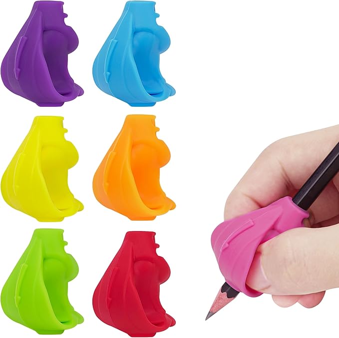 7PCS Kids Silicone Pencil Grips - Ergonomic Cross Grip Writing Aids for Children, Handwriting Training Device, Left&Right Handed Use (7 Colors)