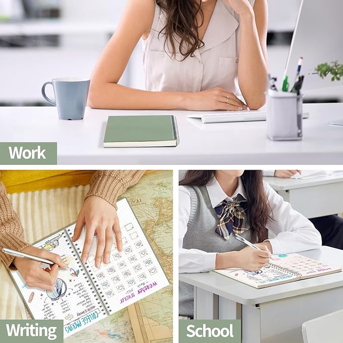 AHGXG Dotted Journal - Dot Grid Spiral Notebook 8.5" x 11", A4 Large Dotted Notebook, 100 GSM Thick Paper, Waterproof Plastic Cover Journals for Journaling, Sketching, Light Green