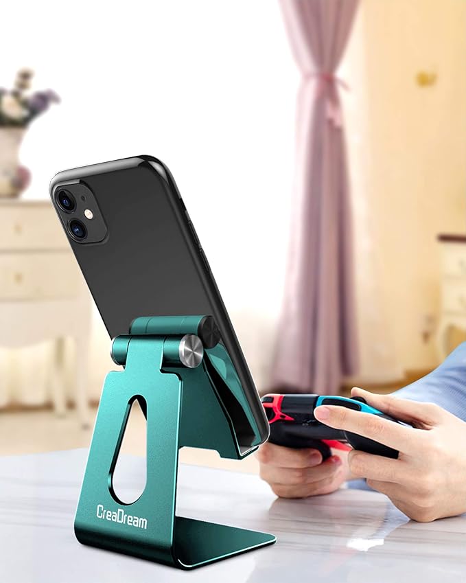 CreaDream Adjustable Cell Phone Stand, Phone Stand, Cradle, Dock, Holder, Aluminum Desktop Stand Compatible with Phone 13 12 11 Pro Max Charging, Accessories Desk, All Mobile Phones, Midnight Green