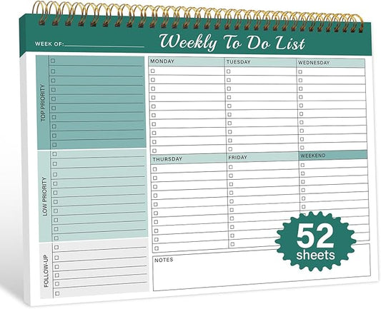 Weekly To Do List Notepad with 52 Undated Sheets（8.5"×11"）- Weekly Desk Planner Pad with Spiral Binding for Women & Man, Office, School and Home Personal Organizer