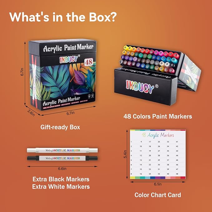 48 Colors Dual Tip Acrylic Paint Markers with Fine Tip and Brush Tip