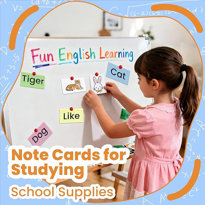 300PCS Index Cards 3 x 5 Inch, Colored Flash Cards, Lined Flashcards Notecards, Flash Cards for Studying, Ruled Front and Blank Back, Note Cards for Office, Home and School