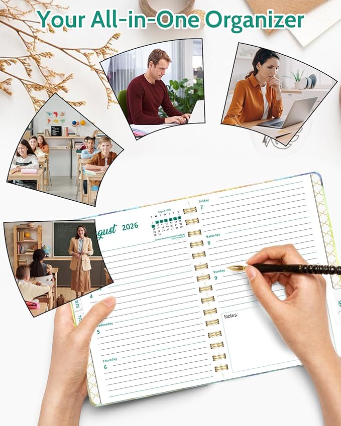 2026 Weekly and Monthly Planner - 2026 Hardcover Calendar Planner, Jan. 2026 - Dec. 2026, Daily Agenda Book with Tabs, Twin-Wire Binding, Back Pocket, School Teacher Student Supplies, A5(6.3" x 8.5") (Spring Flower)