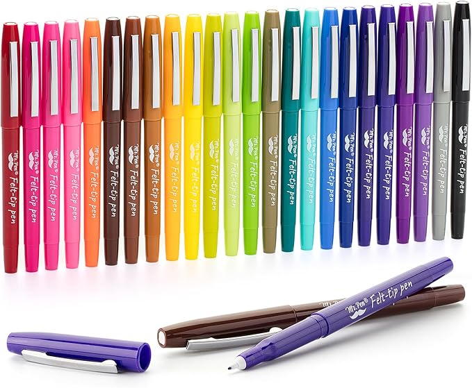 Mr. Pen- Felt Tip Pens, 24 Pack, 0.7 mm, Colorful Felt Tip Pens, Fast Dry, No Smear, Planner Markers for Underlining, Writing, Drawing, Journaling Supplies