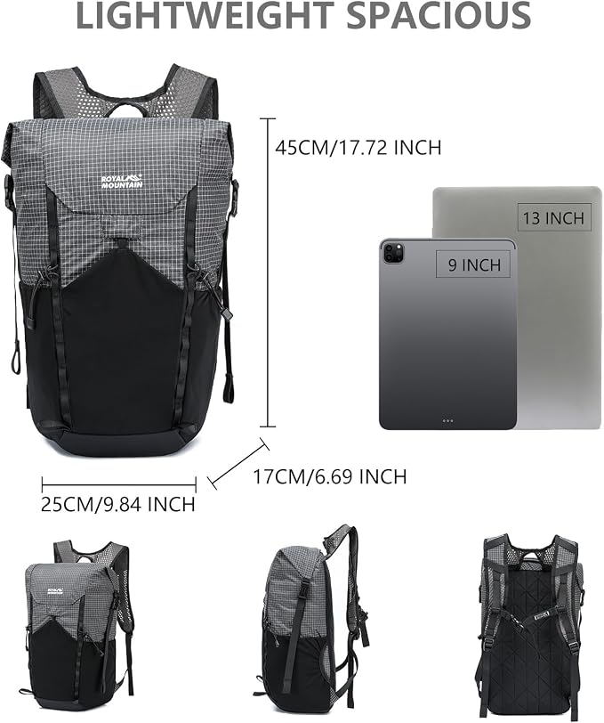20l Hiking Backpack For Women&Men, Water Resistant Daypack Backpacks, Foldable & Packable Hiking Backpack, Lightweight Small Daypack For Travel Camping (Grey)