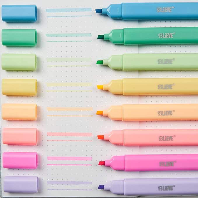 BLIEVE Aesthetic Cute Highlighters No Bleed Through, Dual Tip Chisel & Fine Point, Pastel Colors For Bible & Journaling