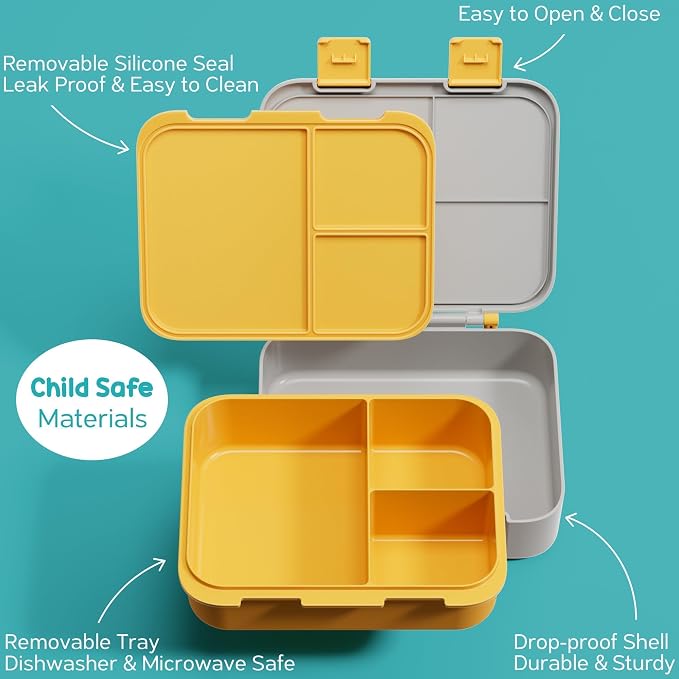Fimibuke Bento Lunch Box for Kids Toddler Boys with 12OZ Insulated Food Jar | 3-Compartment 32OZ Snack Lunch Container Bento Box, Lunch Bag & Ice Pack Set for Age 3-12 School Daycare, Construction Trucks
