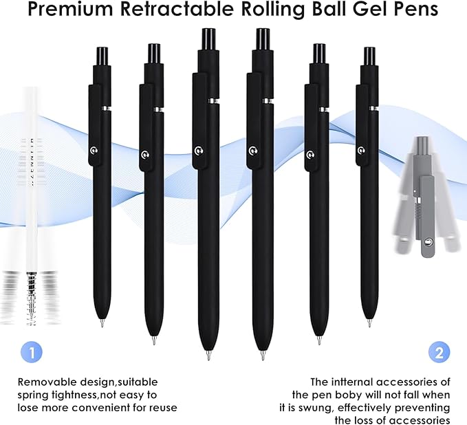 Gel Pens, 6PCS 0.5mm Black Ink Fine Point Pens With Smooth Writing, Office Supplies, Anniversary Birthday Gifts for Men Women, Quick Dry Pen For Journaling, Nurse Aesthetic Pen (Elegant Black)