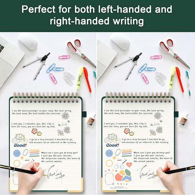 Mousbull A4 Top Spiral Notebook, Large Leather Hardcover Top Bound Steno Pads, 240 Pages 100 gsm Thick Lined Paper Left Handed Notebook Journal for Work, School, Meeting Writing - Green, 8.5" x 11"