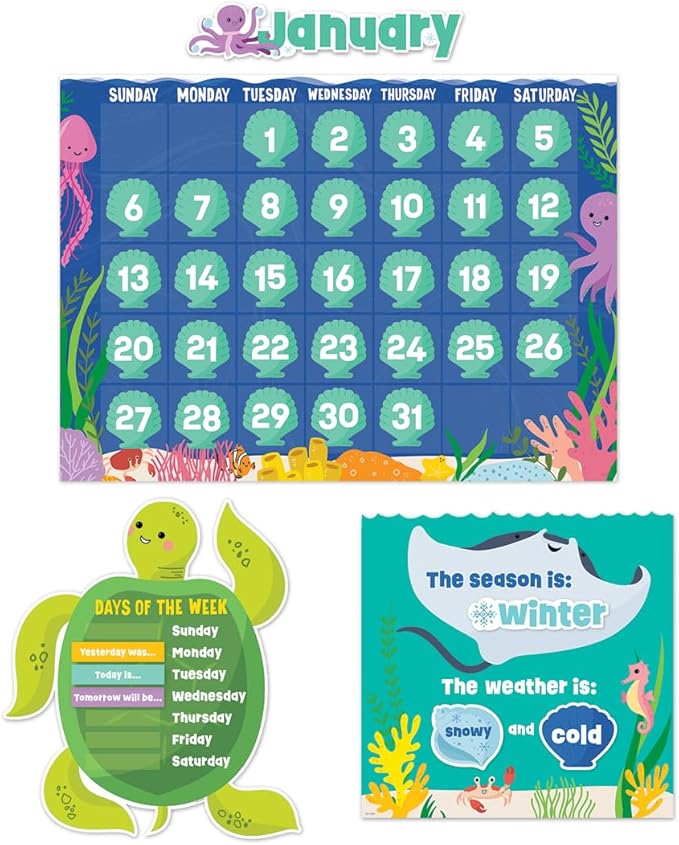 CTP Sea Friends Calendar Set Bulletin Board Set - Classroom, Homeschool (#10992 Creative Teaching Press)