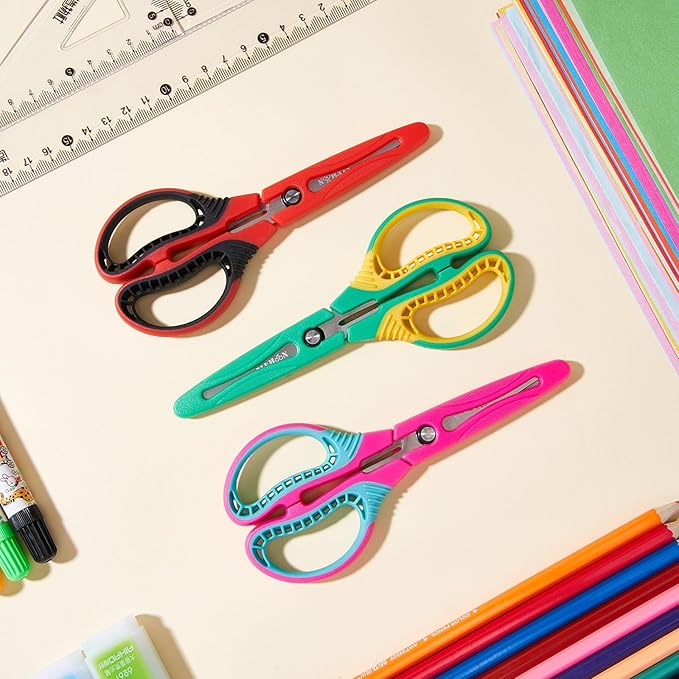 Kids Scissors for Ages 6+, 6" Blunt Tip Children Craft Scissors with Safety Cover, Ambidextrous Soft Grip Stainless Steel Blades for School Home Art Supplies,3-Pack