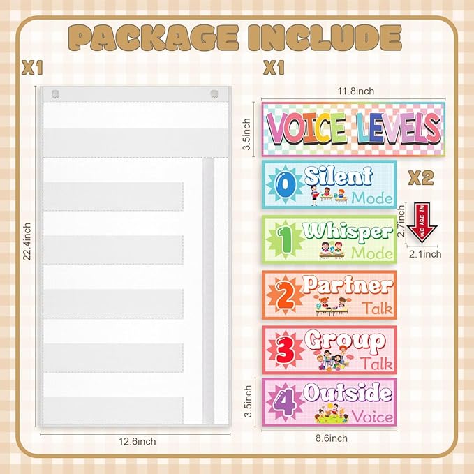 Voice Level Pocket Chart for Classroom - White Voice Level Classroom Decorations with 8 Cards for Preschool Classroom Must Haves Supplies