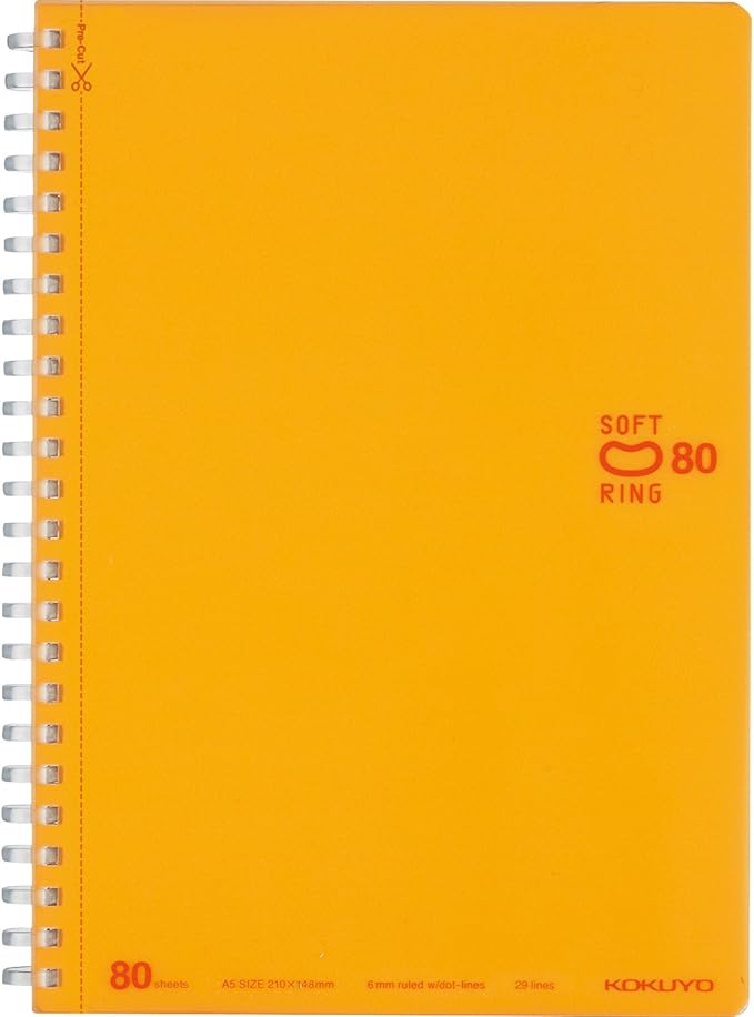 KOKUYO Spiral Lined Notebook, 8.3'' x 5.8'' Pastel Journal A5 Soft Ring Notebooks with Dot 6 mm Ruled, 80 Sheets, Orange 1 Subject Notebook, Note Taking for School. Japan Import (SU-SV338BT-YR)