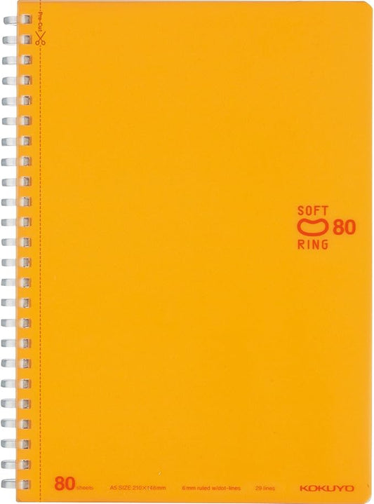 KOKUYO Spiral Lined Notebook, 8.3'' x 5.8'' Pastel Journal A5 Soft Ring Notebooks with Dot 6 mm Ruled, 80 Sheets, Orange 1 Subject Notebook, Note Taking for School. Japan Import (SU-SV338BT-YR)
