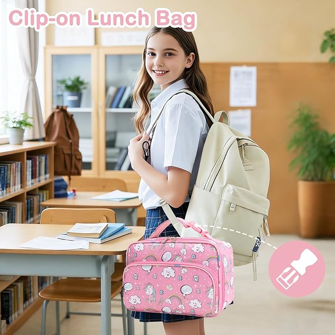 FlowFly Kids Lunch box Insulated Soft Bag Mini Cooler Back to School Thermal Meal Tote Kit for Girls, Boys, Rainbow
