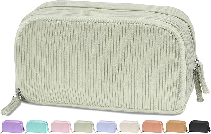 Sooez Big Capacity Pencil Case Pen Pouch, Soft Corduroy Pencil Bag with 3 Compartment, Multiple Pockets, Sturdy Zipper, Cute School Supplies Pen Bag Organizer For Teen Girls College, Green