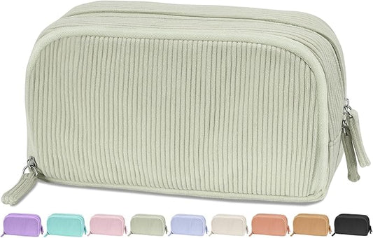 Sooez Big Capacity Pencil Case Pen Pouch, Soft Corduroy Pencil Bag with 3 Compartment, Multiple Pockets, Sturdy Zipper, Cute School Supplies Pen Bag Organizer For Teen Girls College, Green