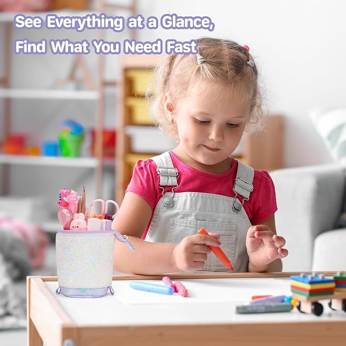 Standing Pencil Case Girls - Telescopic Pouch for Kids, Cute Kawaii Pencil Case for Girls, Big Capacity Stand Up Pencil Pouch for Kids, Tie-dye Purple