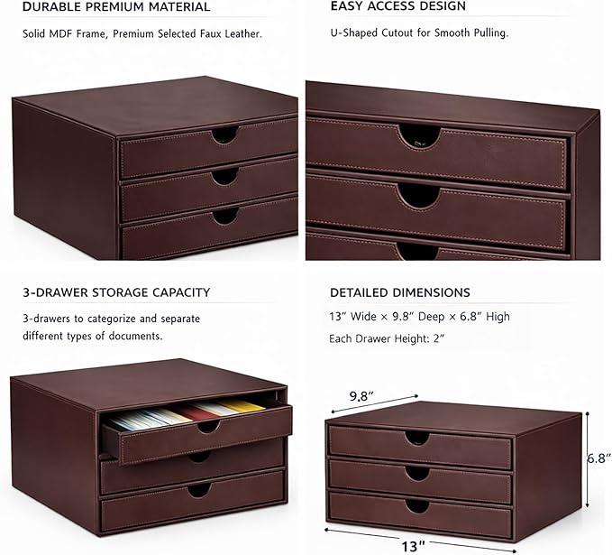 UnionBasic Document Organizer, 3-Drawer File Cabinet Document Storage Box, Office Desktop Filing Organizer, Port Royale