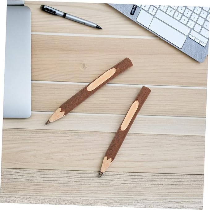 FOMIYES Natural Wood Ballpoint Pens Set of 10, 13cm Small Wooden Ballpoint Writing Pens with Tree Bark Texture, Biodegradable Household and Home Office Writing Supplies