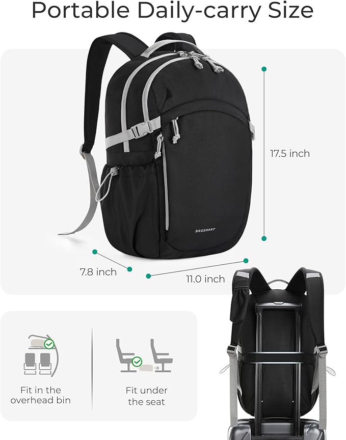 BAGSMART Travel Backpack for Women&Men, Lightweight 15.6" Casual Backpack for College, TSA Carry On Backpack for Airplanes, Black