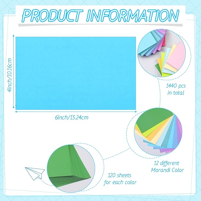 Ctosree 1440 Pcs Colored Index Card Blank Index Note Colored Flash Cards Blank Colorful Study Notecards Flashcards Memo Scratch Pad for Office School Supplies(4 x 6 Inch,Fresh Color)