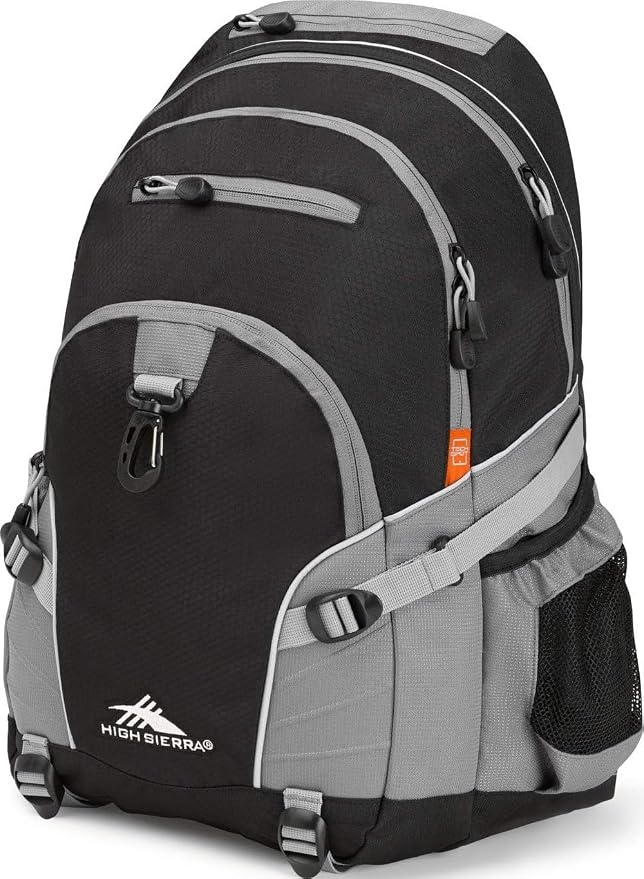 High Sierra Loop Backpack, Travel, or Work Bookbag with tablet sleeve, One Size, Black/Charcoal