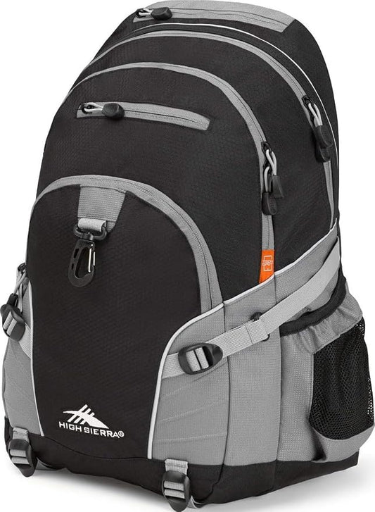 High Sierra Loop Backpack, Travel, or Work Bookbag with tablet sleeve, One Size, Black/Charcoal