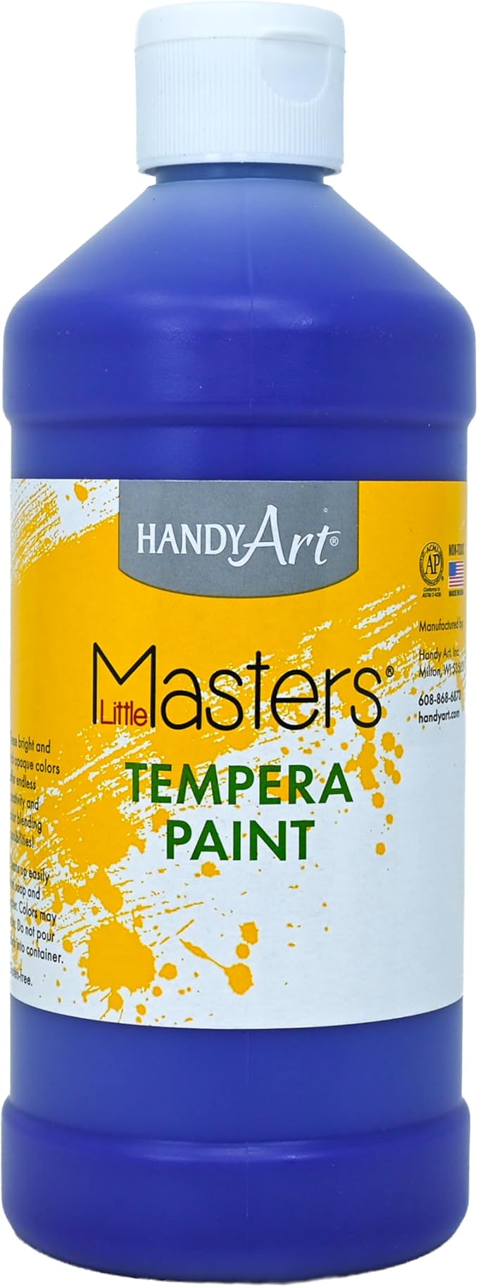 Handy Art Little Masters Tempera Paint, Violet, 16 oz Bottle, Bright & Mixable, High Opacity, Washable Colors for Classroom, Students, Kids, Young Artists, Safe & Non-Toxic, Made in USA