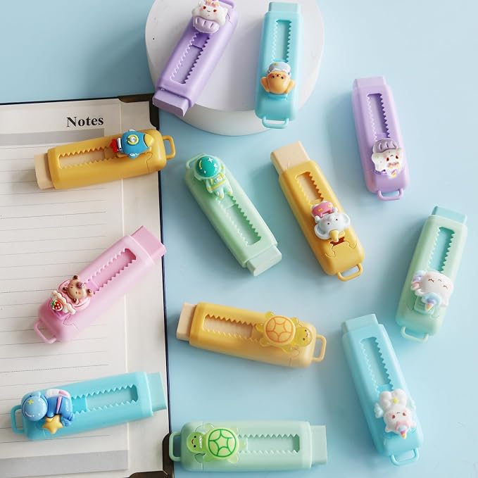 24 Pcs Cute Retractable Eraser for Pencils | Kawaii School Supplies Erasers| Back to Schools Essentials|Cute Erasers Supplies| Perfect Back to School Gifts