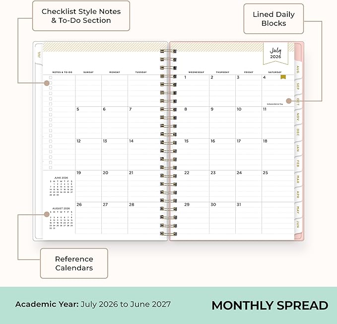 Blue Sky Day Designer 2026-2027 Weekly and Monthly Academic Year Planner Calendar, July 2026 - June 2027, 5" x 8", Flexible Cover, Wirebound, Storage Pocket, Includes Stickers, Smitten