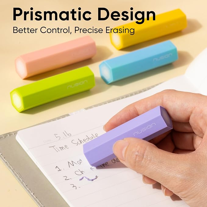 NUSIGN Pencil Erasers, 5 Pack, Soft Multicolor TPE Twistable Erasers for Kids