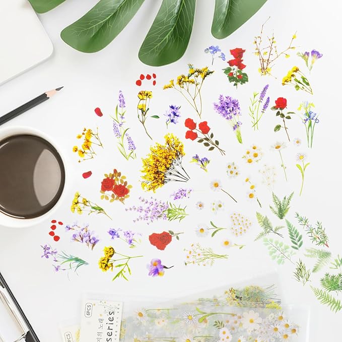 36 Sheets Flower Stickers for Scrapbooking,576 Pcs Self-Adhesive Transparent Flower Stickers Scrapbook Supplies Journaling for Adult Card Making Letters DIY Water Bottle Cards Decoration
