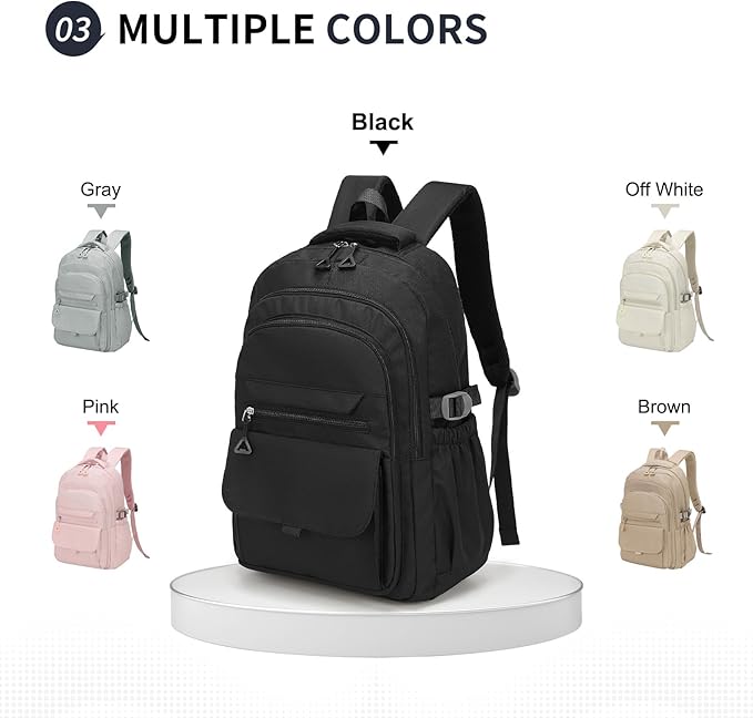 Aesthetic Daypack Backpack, Water-Resistant 15.6" Laptop Backpack for Women and Men, Featuring Touch-Fastener and Anti-Theft Pockets (Black)