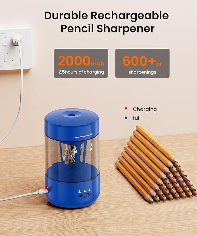 Electric Pencil Sharpener for Classroom, Fully Automatic, Dark Blue