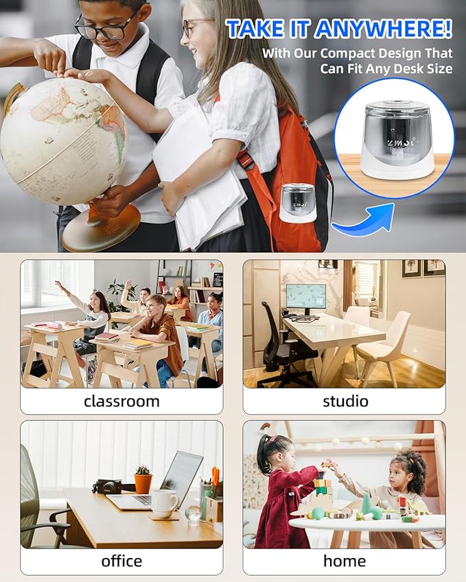 ZMOL Battery Powered Electric Pencil Sharpener,Small Battery Operated Pencil Sharpeners Portable,Fast Sharpen, Suitable for No.2/Colored Pencils(6-8mm), School/Classroom/Office/Home White