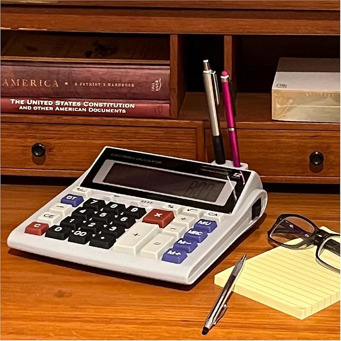 Lily's Home 12-Digit Large Desktop Calculator with Pen Holder, Dual Power (Solar & Battery) - Big Button 5 Inch LCD Display for Office, School, Home, Accounting, Taxes, and Back to School Supplies