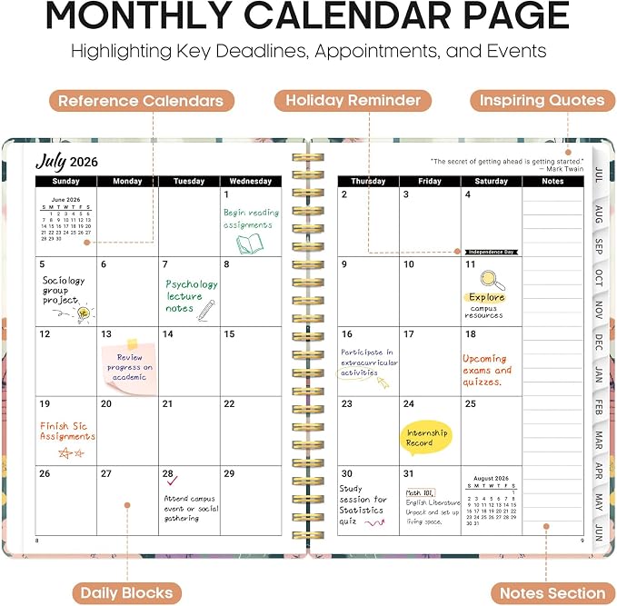 Planner 2026–2027, Weekly & Monthly Academic Organizer for School Year, Jul 2026–Jun 2027, Hardcover Planner with Tabs, Back to School Essential, 6.3" x 8.5", Poodle Garden