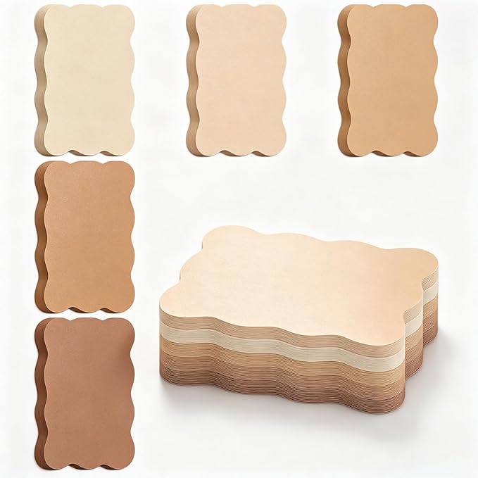 Whaline 150Pcs Coffee Brown Index Cards 3 x 5 Inch Scalloped Cardstock Flashcard Earth Tone Blank Index Cards for Note-taking Studying Organizing School Office Supplies