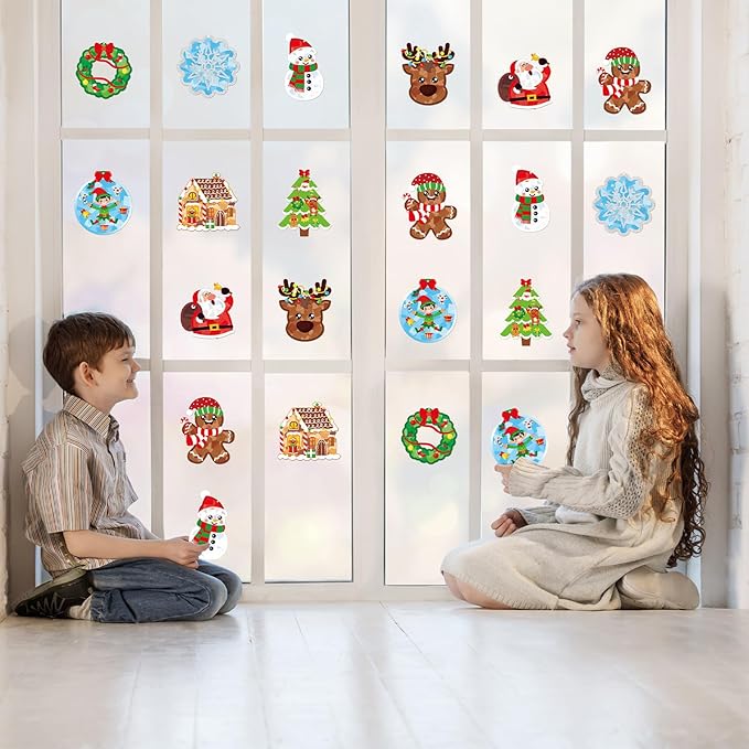 Renbuzhu 36PCS Christmas Crafts Bulk: Xmas Paper Suncatchers DIY Kit for Winter Holiday Activities Decorations, Window Stained Glass Effect Art Ornaments