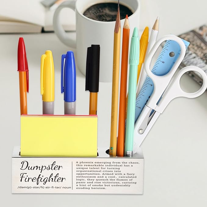 Dumpster Firefighter Appreciation Gift, Office Desk Decor for Crisis Managers, Problem Solvers, Workplace Leaders Career Recognition Gift, Funny Office Pencil Holder for Desk SD274