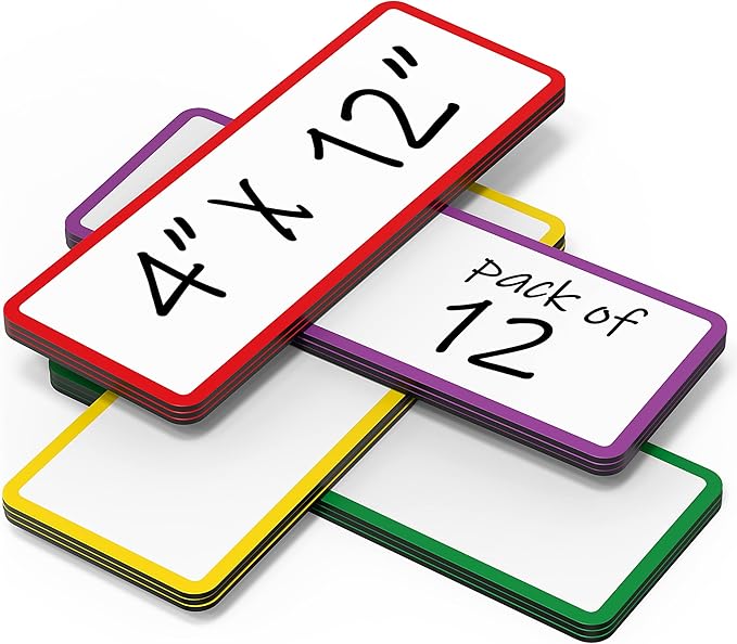 12 Pack Dry Erase Magnetic Labels 12x4 in - Magnetic Name Tags for Classroom Lockers School Bus - Classroom Magnets for Names - Magnet Labels for Whiteboard - Magnet Names Plates for Classrooms