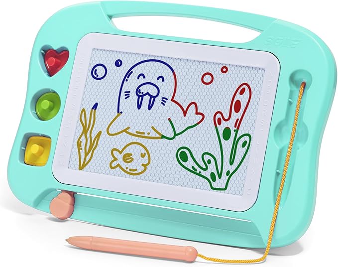 SGILE Toddler Toys for Kids, Magnetic Drawing Board for Birthday Gift, Toys for 1 2 3 Year Old Girls Boys, Etch & Sketch Pad with 3 Stamps, Learning and Educational, Green