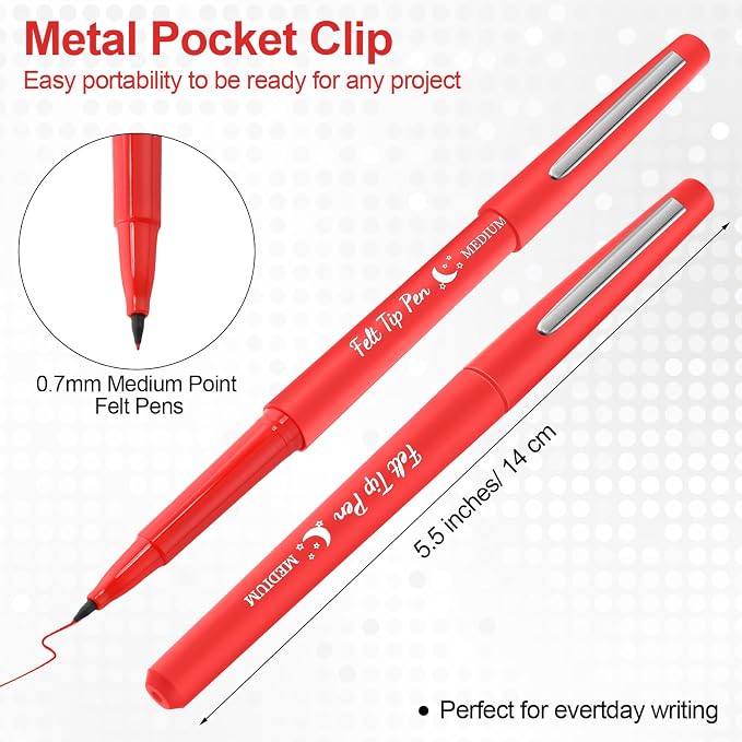 Fuyoooo 36 Pcs Red Felt Tip Pens Bulk, Quick Dry, 0.7 mm Medium Point