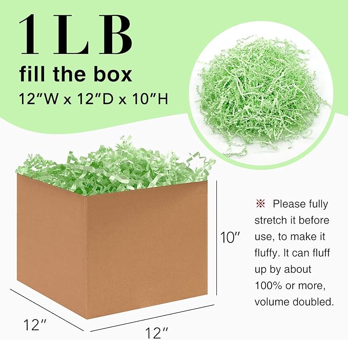 1LB Crinkle Cut Paper Shred Filler for Gift Box Bag and Basket On Easter Day(Light green)