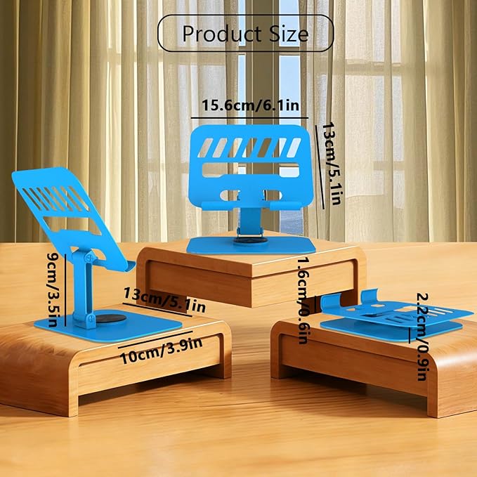 360° Rotation Tablet Stand, Ultra Stability Base Fully Folded Easy to Store and Carry Adjustable iPad Stand Compatible with 4-13" Tablet E-Reader iPad Pro/Air/Mini and More (Blue)