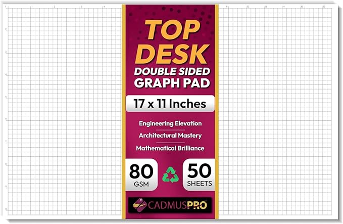Large 17x11 Graph Paper Desk Pad, 50 Sheets, Double-Sided 1/4 Inch Quadrille Grid 80 GSM Ledger Paper for Drafting, Engineering, Architecture and Math
