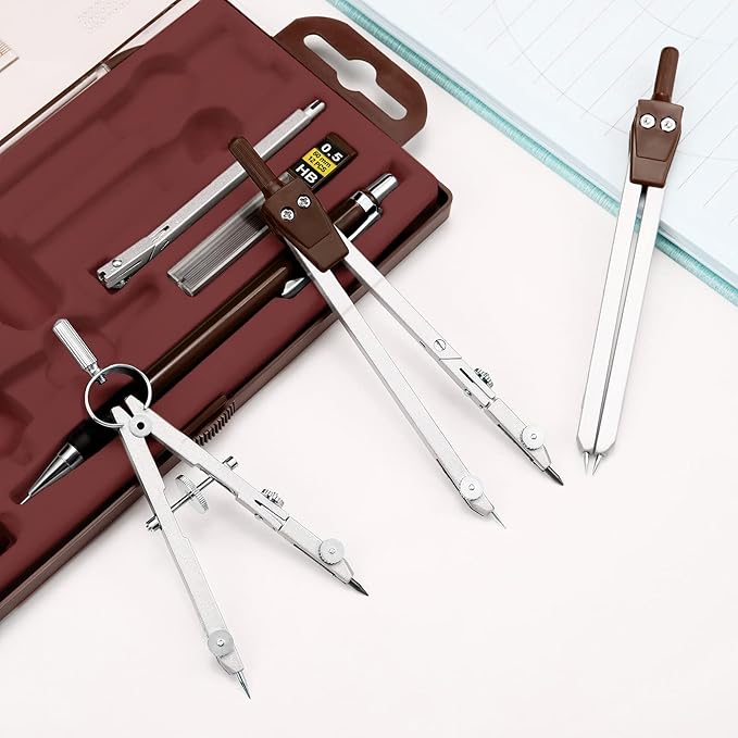 Outus 13 Pcs Geometry Set for Students Math Protractor Compass with Rulers Mechanical Pencil Lead Refills Storage Box of Protractors Kit for School Class Student Drafting Drawing