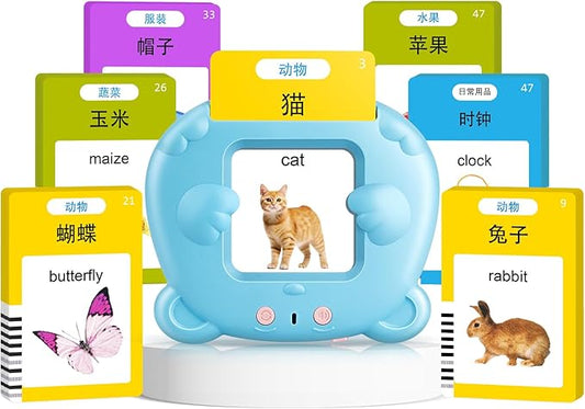 Chinese & English Talking Flash Cards for Toddlers, Bilingual Flash Cards Learning Montessori Toys with 224 Sight Words, Speech Therapy Toys for Children Sensory Preschool Education Gifts